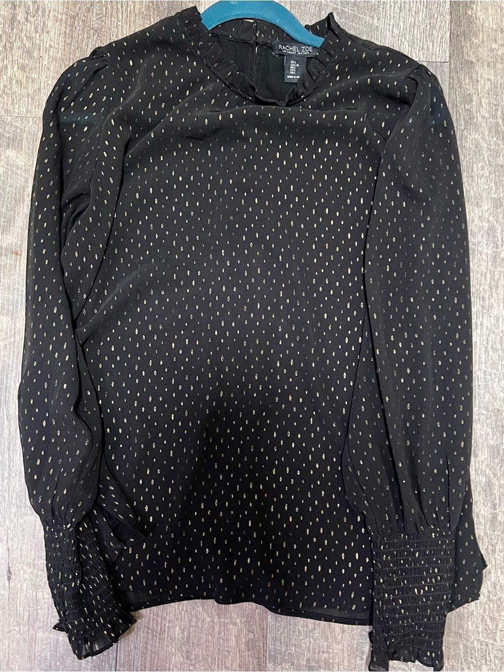 Rachel Zoe Black with Gold Dot Ruffle Blouse